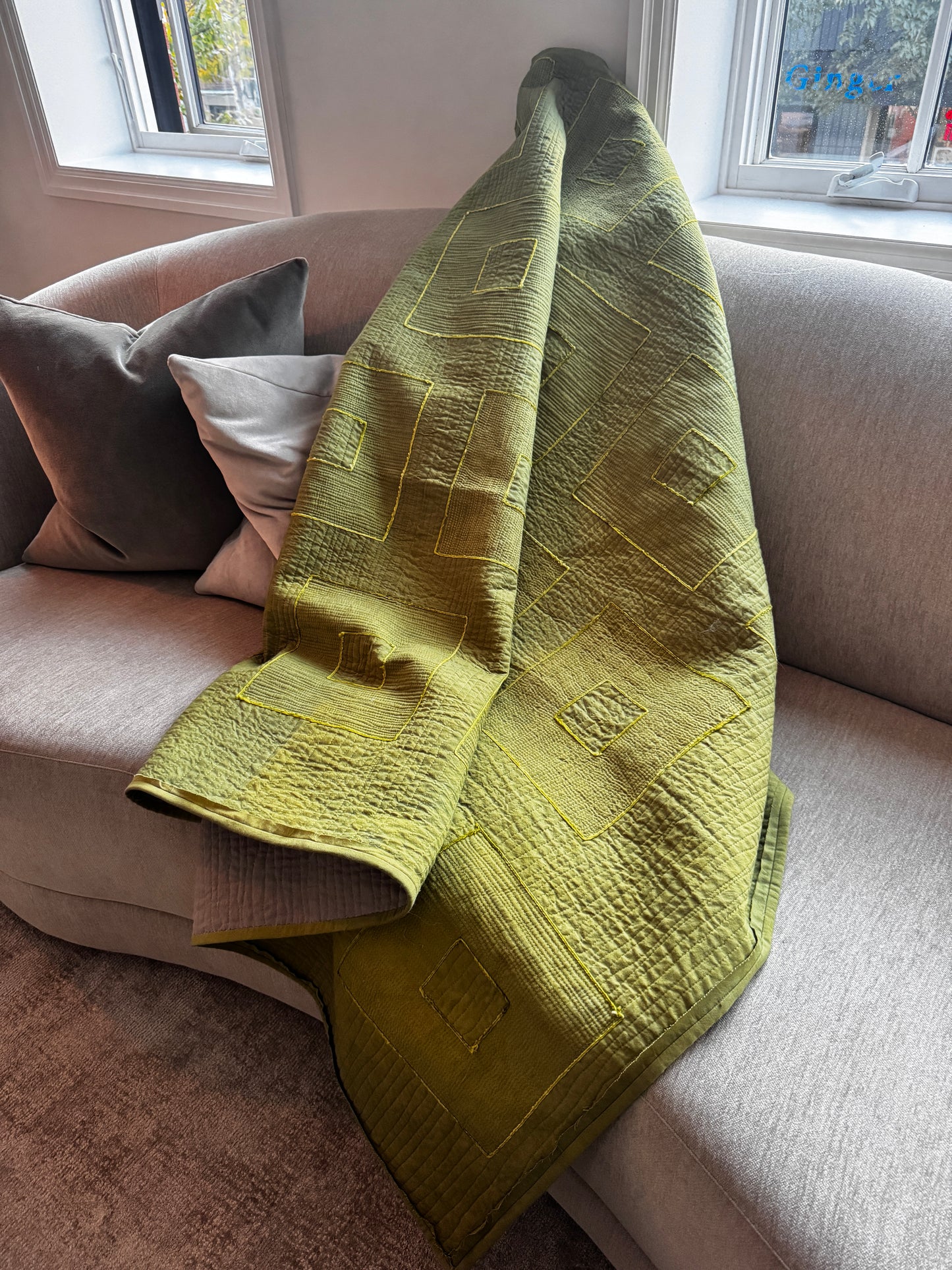 Green Block Whole-cloth Quilt