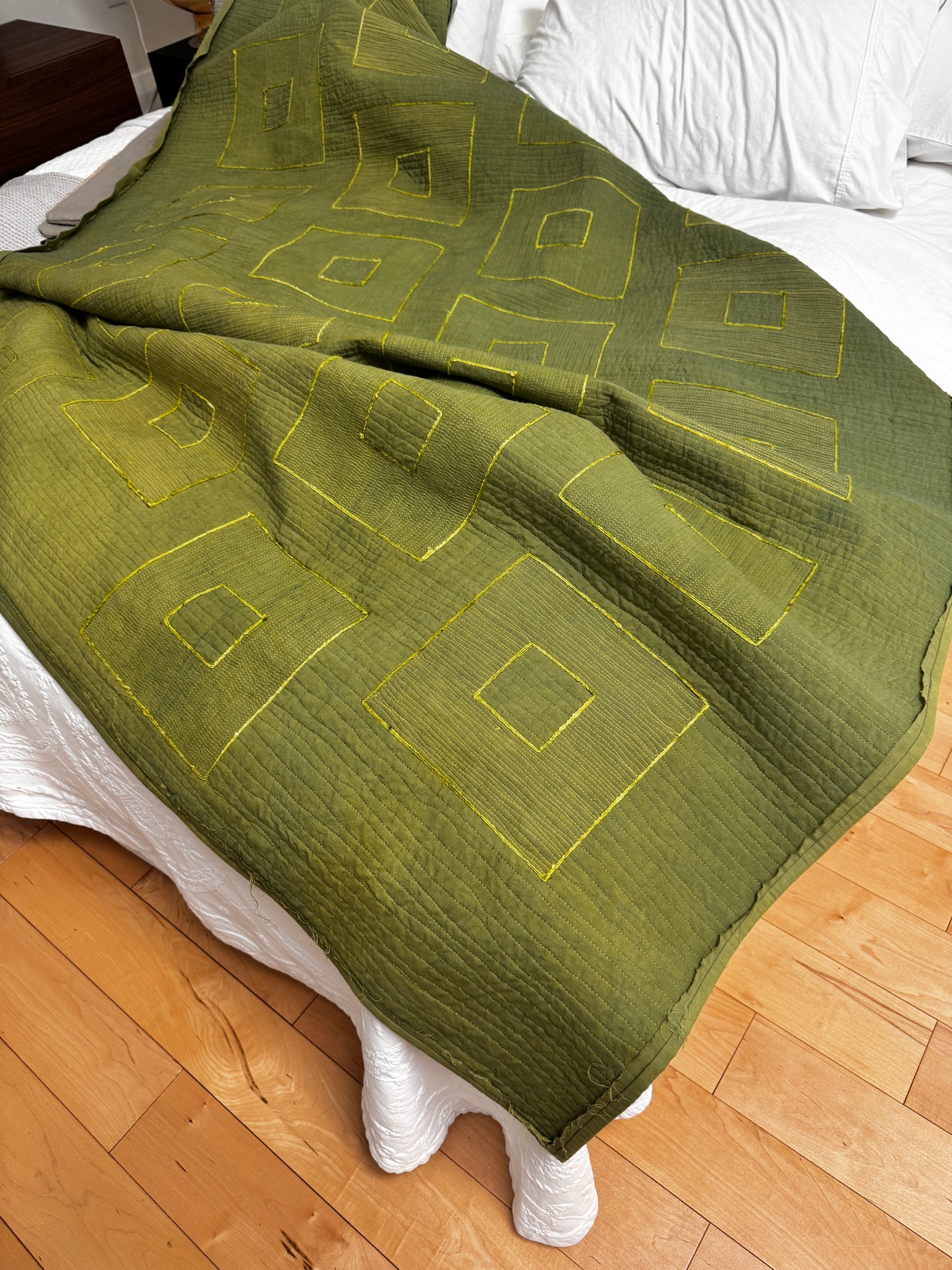 Green Block Whole-cloth Quilt