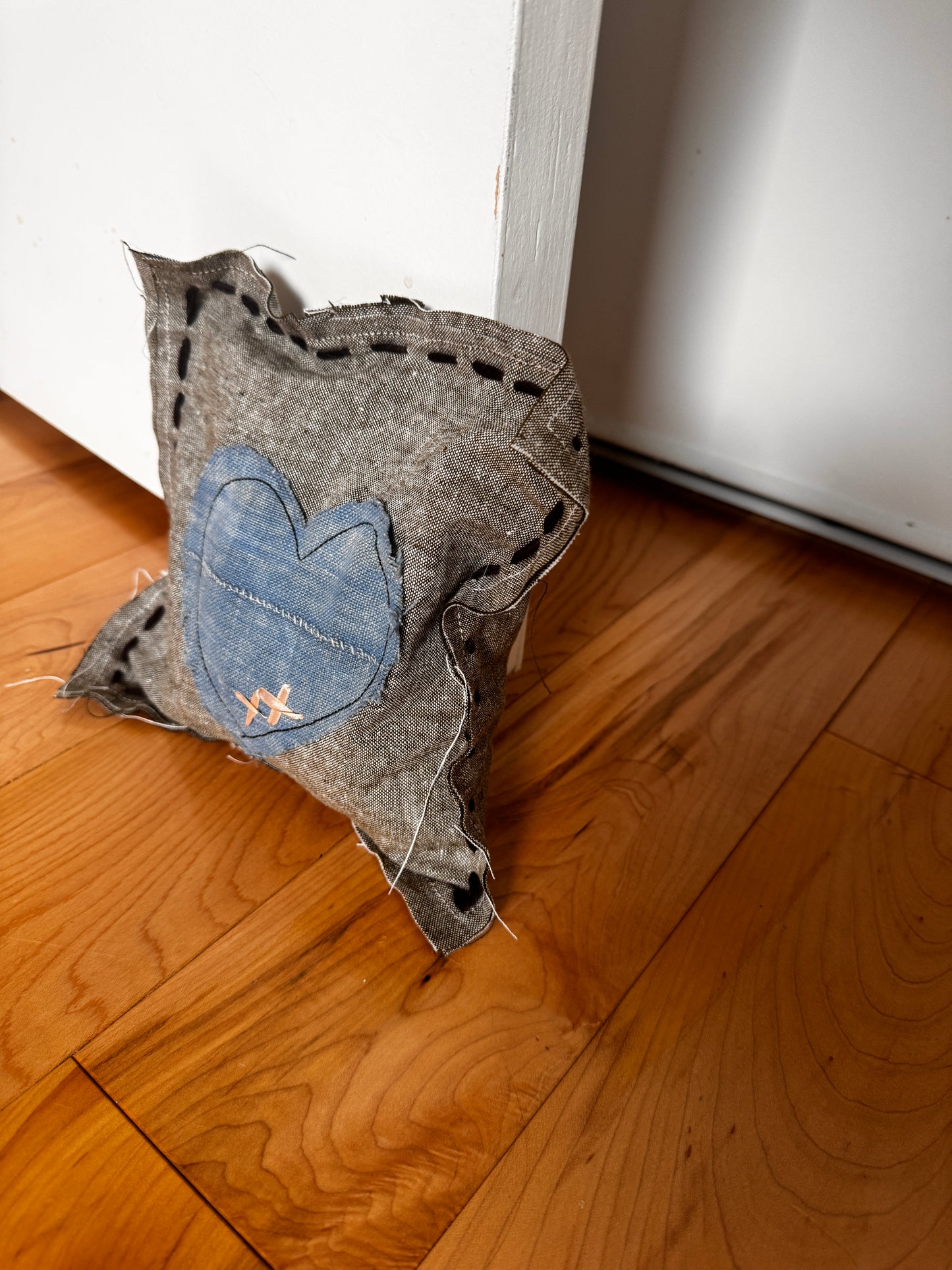 Blue heart doorstop pillow #3