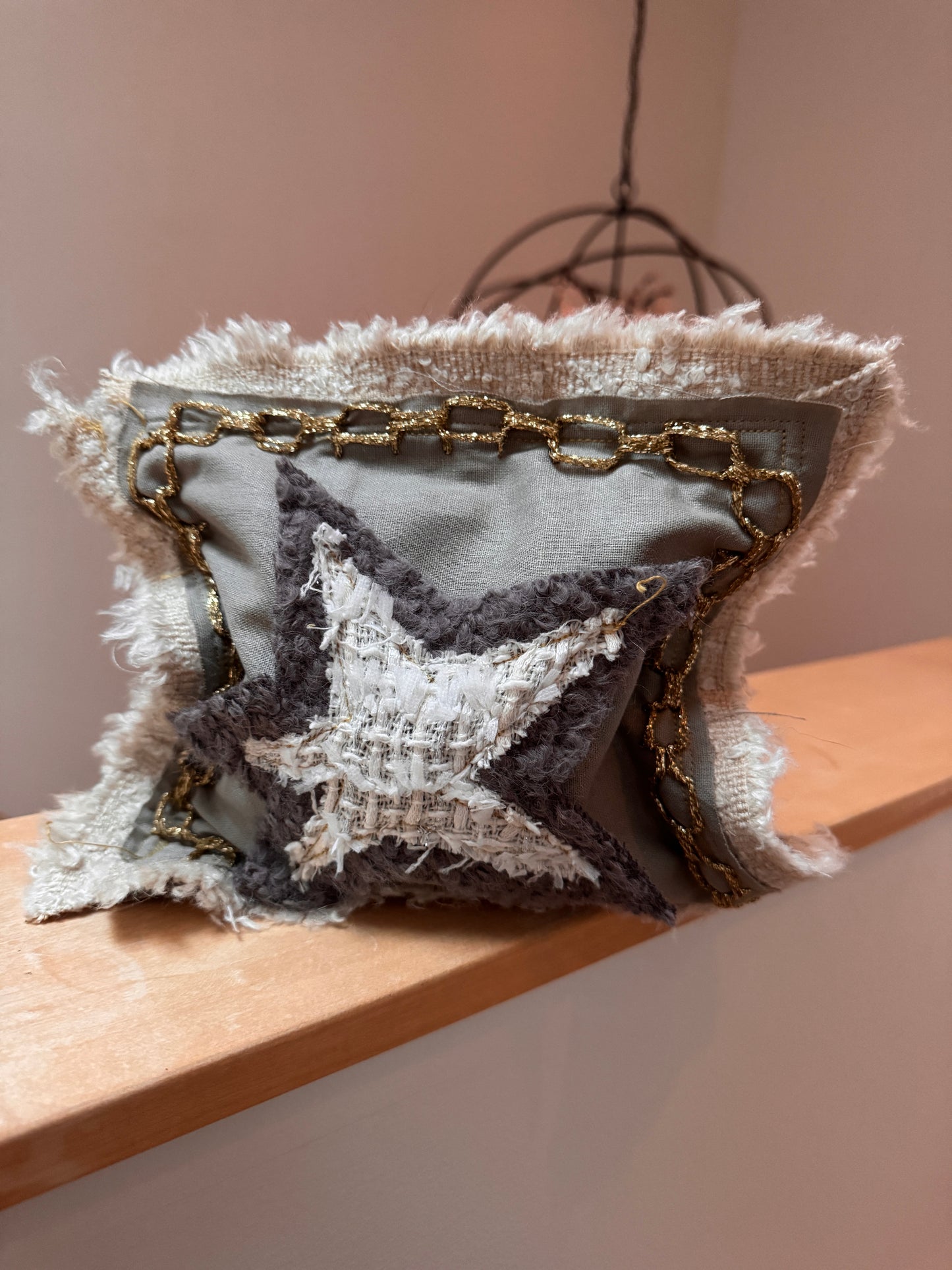 8x8 Doorstop Pillow with Chanel Fabric Star and Gold Embroidered Chain (pillow 4)