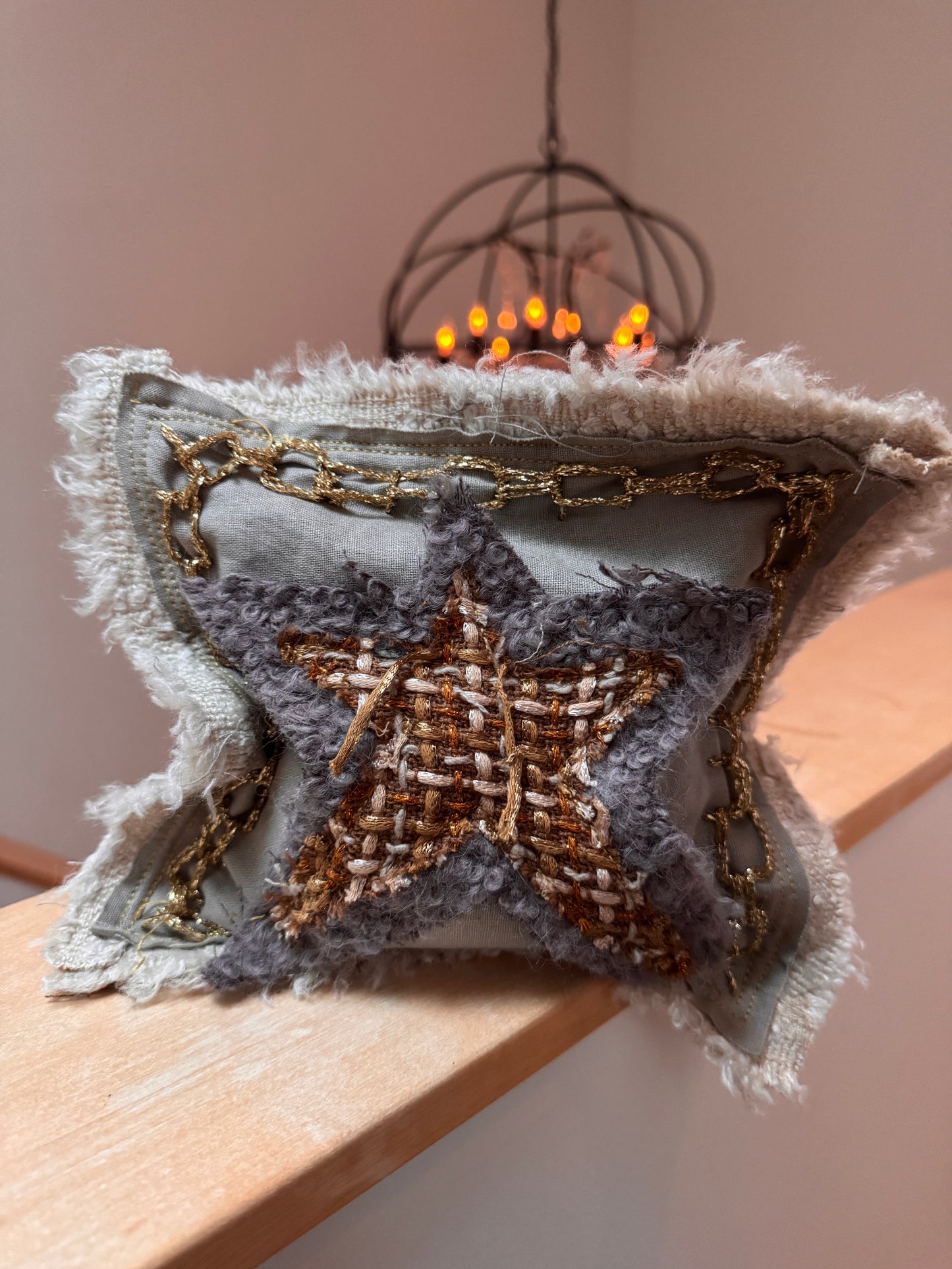 8x8 Doorstop Pillow with Chanel Fabric Star and Gold Embroidered Chain (pillow 2)