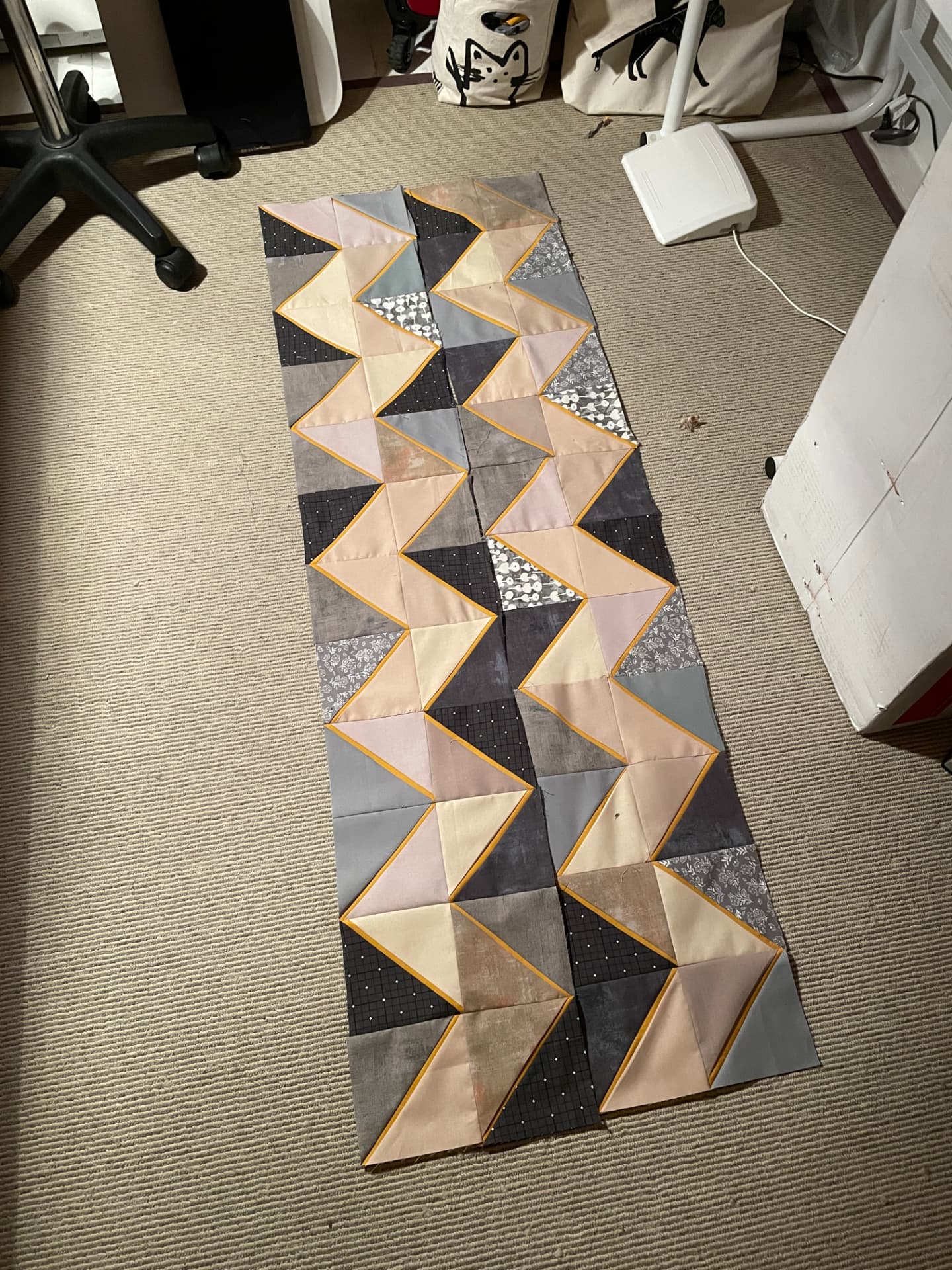 Rows of blocks laid out on the floor