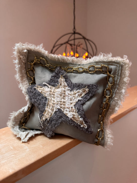 8x8 Doorstop Pillow with Chanel Fabric Star and Gold Embroidered Chain (pillow 3)
