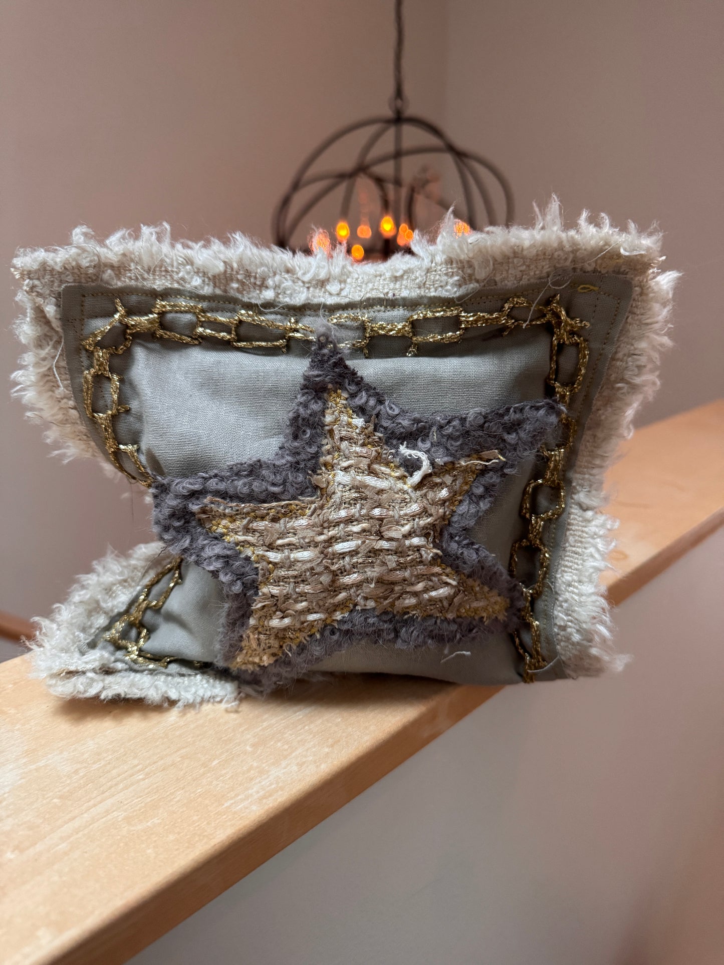 8x8 Doorstop Pillow with Chanel Fabric Star and Gold Embroidered Chain (pillow 1)