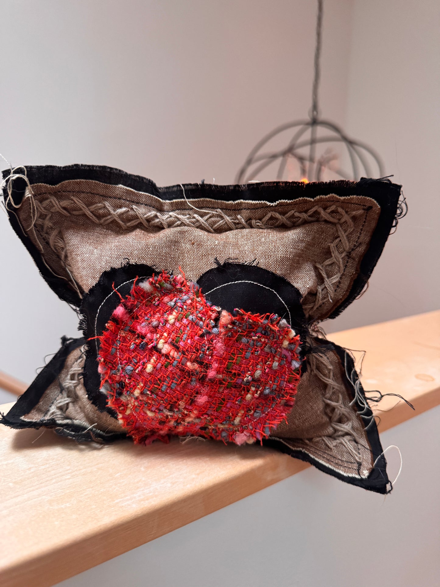 8x8 Doorstop Pillow with Chanel Fabric Heart (Red)