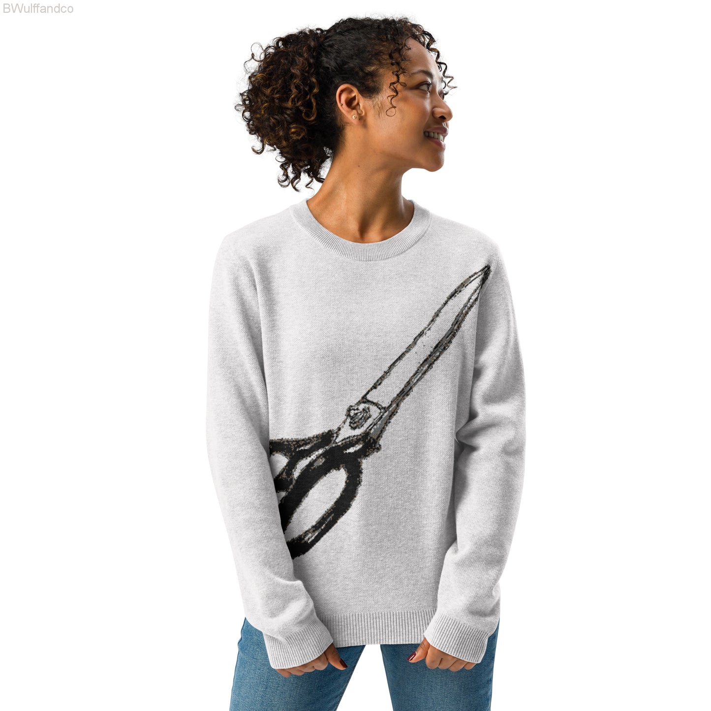 Knitted Crew Neck Sweater - Scissors