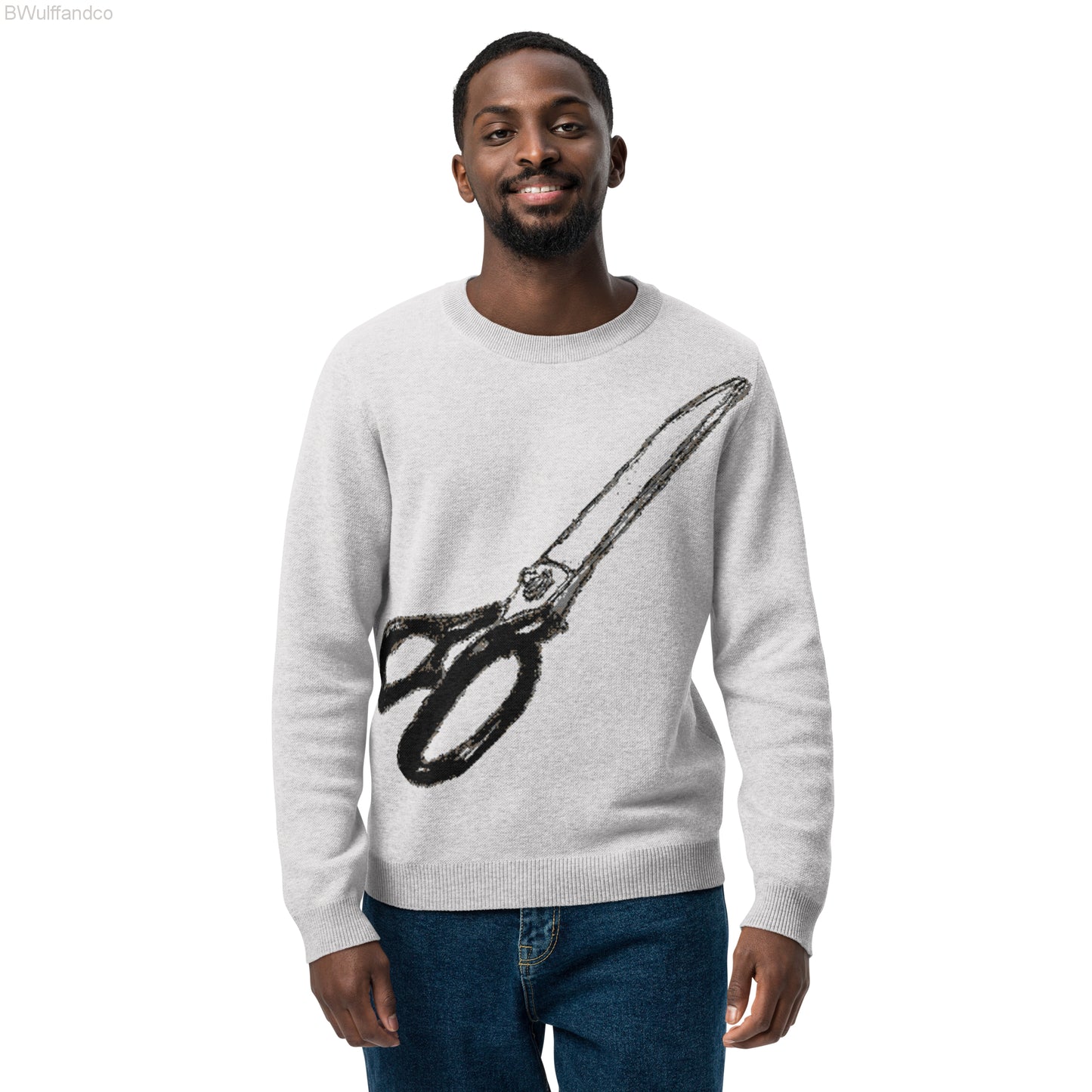 Knitted Crew Neck Sweater - Scissors